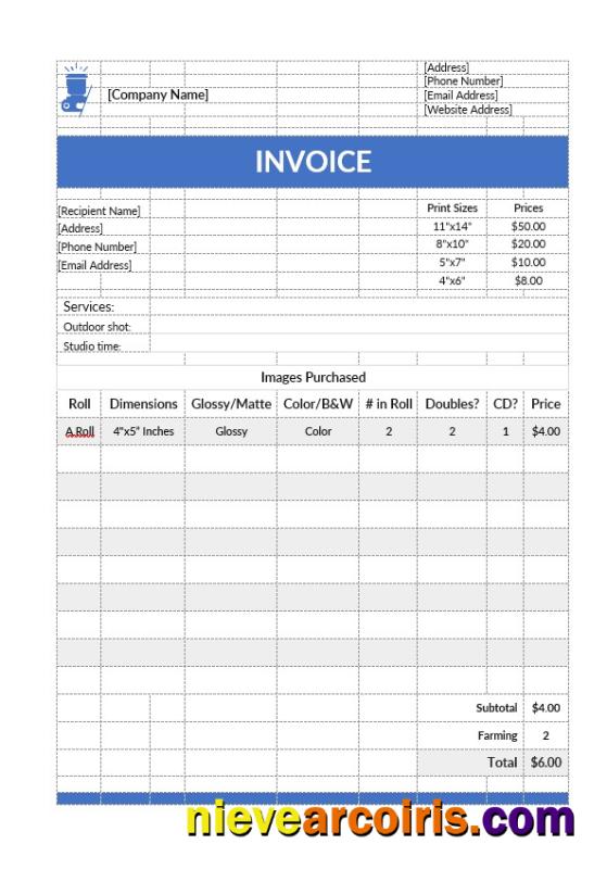 Simple Photography Invoice